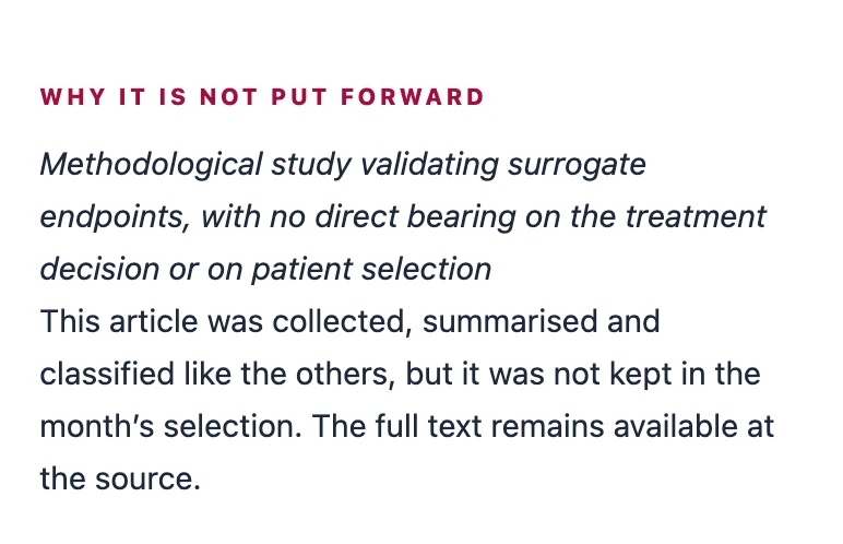 The « Why it is not put forward » block: the methodological reason shown under a corpus article