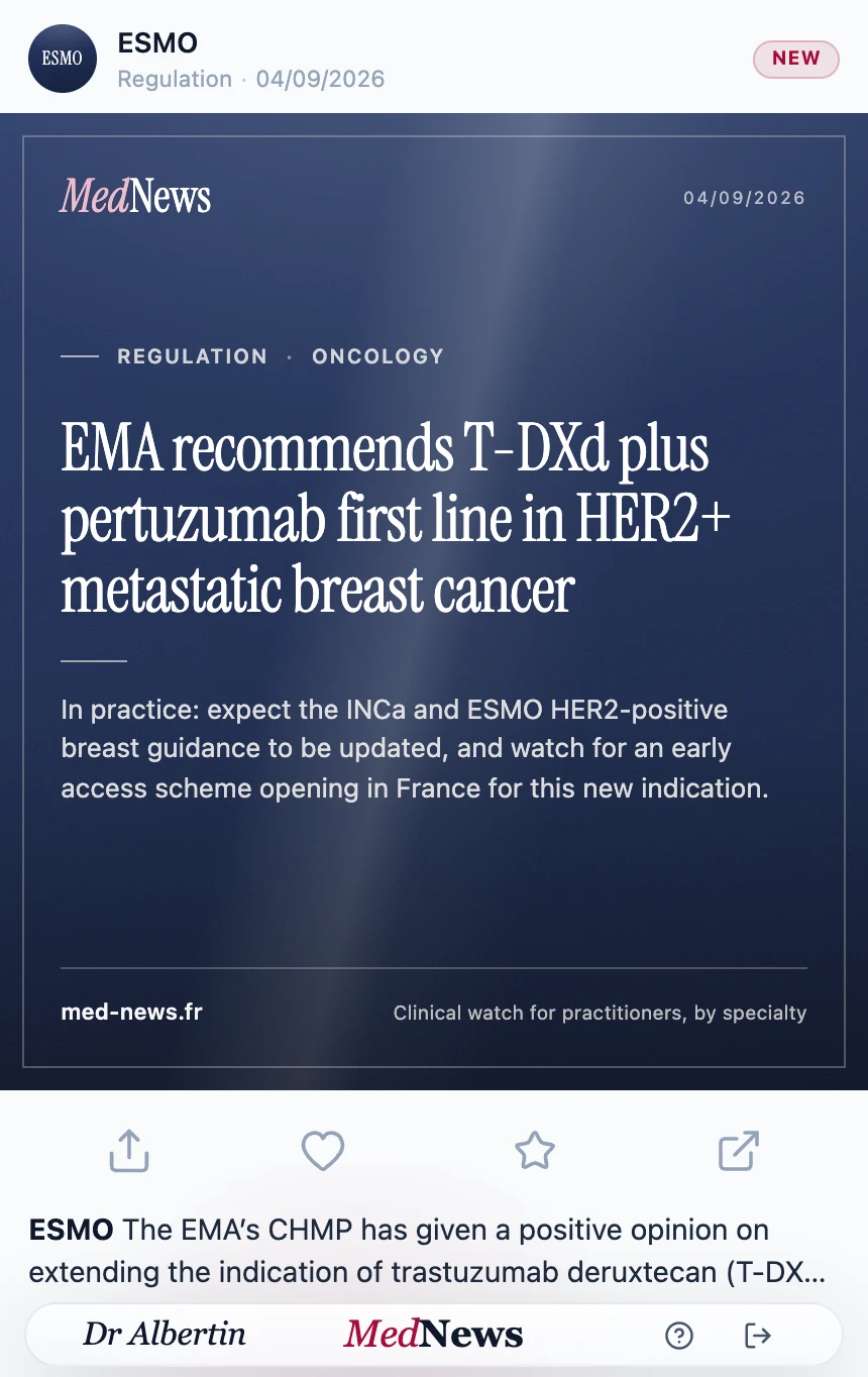 A card from the feed: a text from the French Official Journal on reimbursement, dated, with its regulatory watch label